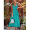 CUPSHE Womens Maxi Dresses Plunging V Neck Sleeveless Smocked Casual Summer Outfit Ruffled Beach Sundress Flowy Dress(Turquoise)