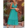 CUPSHE Womens Maxi Dresses Plunging V Neck Sleeveless Smocked Casual Summer Outfit Ruffled Beach Sundress Flowy Dress(Turquoise)