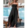 CUPSHE Women’s Maxi Dresses Sleeveless Lace Casual Smocked Strapless Slit Long Summer Formal Sun Dress(Black)