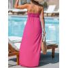 CUPSHE Women’s Maxi Dresses Sleeveless Lace Casual Smocked Strapless Slit Long Summer Formal Sun Dress(Fuchsia)