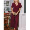 CUPSHE Womens Maxi Jumpsuit Dressy V Neck Short Sleeves Wide Leg Belted One Piece Outfit Overall Casual Fall Romper(Burgundy)
