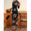 CUPSHE Women’s Mesh Maxi Formal Dresses Long Sleeve Floral Elegant Sheer Bodycon Stretch Slim Fit Wedding Guest Dress(Black Floral)