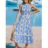 CUPSHE Women’s Midi Dress Halter Paisley Sleeveless Cutout Waist Long Beach Boho Summer Dress(Blue Paisley)