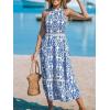 CUPSHE Women’s Midi Dress Halter Paisley Sleeveless Cutout Waist Long Beach Boho Summer Dress(Blue Paisley)