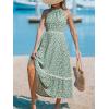 CUPSHE Women’s Midi Dress Halter Paisley Sleeveless Cutout Waist Long Beach Boho Summer Dress(Green Floral)