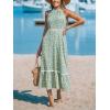 CUPSHE Women’s Midi Dress Halter Paisley Sleeveless Cutout Waist Long Beach Boho Summer Dress(Green Floral)