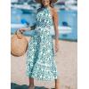 CUPSHE Women’s Midi Dress Halter Paisley Sleeveless Cutout Waist Long Beach Boho Summer Dress(Green Paisley)