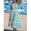 CUPSHE Women’s Midi Dress Halter Paisley Sleeveless Cutout Waist Long Beach Boho Summer Dress(Green Paisley)