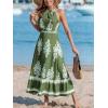 CUPSHE Women’s Midi Dress Halter Paisley Sleeveless Cutout Waist Long Beach Boho Summer Dress(Green Printed)