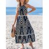 CUPSHE Women’s Midi Dress Halter Paisley Sleeveless Cutout Waist Long Beach Boho Summer Dress(Navy Paisley)