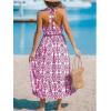 CUPSHE Women’s Midi Dress Halter Paisley Sleeveless Cutout Waist Long Beach Boho Summer Dress(Pink Paisley)