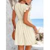CUPSHE Women’s Mini Dress V Neck Flutter Sleeve Striped Smocked Waist A Line Short Summer Cocktail Dress(Beige Striped)