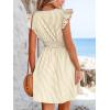 CUPSHE Women’s Mini Dress V Neck Flutter Sleeve Striped Smocked Waist A Line Short Summer Cocktail Dress(Beige Striped)