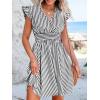 CUPSHE Women’s Mini Dress V Neck Flutter Sleeve Striped Smocked Waist A Line Short Summer Cocktail Dress(Black Striped)