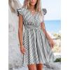 CUPSHE Women’s Mini Dress V Neck Flutter Sleeve Striped Smocked Waist A Line Short Summer Cocktail Dress(Black Striped)