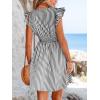 CUPSHE Women’s Mini Dress V Neck Flutter Sleeve Striped Smocked Waist A Line Short Summer Cocktail Dress(Black Striped)