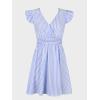 CUPSHE Women’s Mini Dress V Neck Flutter Sleeve Striped Smocked Waist A Line Short Summer Cocktail Dress(Blue Striped)