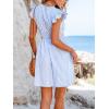 CUPSHE Women’s Mini Dress V Neck Flutter Sleeve Striped Smocked Waist A Line Short Summer Cocktail Dress(Blue Striped)