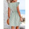 CUPSHE Women’s Mini Dress V Neck Flutter Sleeve Striped Smocked Waist A Line Short Summer Cocktail Dress(Green Striped)