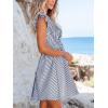 CUPSHE Women’s Mini Dress V Neck Flutter Sleeve Striped Smocked Waist A Line Short Summer Cocktail Dress(Navy Striped)