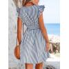CUPSHE Women’s Mini Dress V Neck Flutter Sleeve Striped Smocked Waist A Line Short Summer Cocktail Dress(Navy Striped)