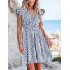 CUPSHE Women’s Mini Dress V Neck Flutter Sleeve Striped Smocked Waist A Line Short Summer Cocktail Dress(Navy Striped)