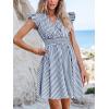 CUPSHE Women’s Mini Dress V Neck Flutter Sleeve Striped Smocked Waist A Line Short Summer Cocktail Dress(Navy Striped)
