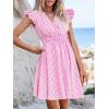 CUPSHE Women’s Mini Dress V Neck Flutter Sleeve Striped Smocked Waist A Line Short Summer Cocktail Dress(Pink Striped)