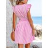CUPSHE Women’s Mini Dress V Neck Flutter Sleeve Striped Smocked Waist A Line Short Summer Cocktail Dress(Pink Striped)