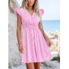 CUPSHE Women’s Mini Dress V Neck Flutter Sleeve Striped Smocked Waist A Line Short Summer Cocktail Dress(Pink Striped)