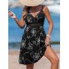 CUPSHE Women’s Mini Dress V Neck Tropical Floral Beach Sleeveless Adjustable Straps Casual A Line Summer Vacation Dresses(Black)