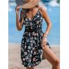 CUPSHE Women’s Mini Dress V Neck Tropical Floral Beach Sleeveless Adjustable Straps Casual A Line Summer Vacation Dresses(Black Floral)