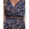 CUPSHE Women’s Mini Dress V Neck Tropical Floral Beach Sleeveless Adjustable Straps Casual A Line Summer Vacation Dresses(Navy Ditsy)