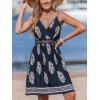 CUPSHE Women’s Mini Dress V Neck Tropical Floral Beach Sleeveless Adjustable Straps Casual A Line Summer Vacation Dresses(Navy Paisley)