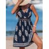 CUPSHE Women’s Mini Dress V Neck Tropical Floral Beach Sleeveless Adjustable Straps Casual A Line Summer Vacation Dresses(Navy Paisley)