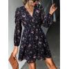 CUPSHE Women’s Mini Dresses Casual Spring V Neck Chiffon Long Peasant Sleeves Flowy Spring Dress(Black Ditsy)