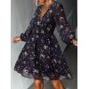 CUPSHE Women’s Mini Dresses Casual Spring V Neck Chiffon Long Peasant Sleeves Flowy Spring Dress(Black Ditsy)