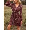 CUPSHE Women’s Mini Dresses Casual Spring V Neck Chiffon Long Peasant Sleeves Flowy Spring Dress(Burgundy Ditsy)