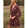 CUPSHE Women’s Mini Dresses Casual Spring V Neck Chiffon Long Peasant Sleeves Flowy Spring Dress(Burgundy Ditsy)