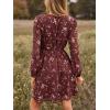 CUPSHE Women’s Mini Dresses Casual Spring V Neck Chiffon Long Peasant Sleeves Flowy Spring Dress(Burgundy Ditsy)