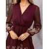 CUPSHE Women’s Mini Dresses Casual Spring V Neck Chiffon Long Peasant Sleeves Flowy Spring Dress(Burgundy Floral)
