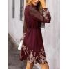 CUPSHE Women’s Mini Dresses Casual Spring V Neck Chiffon Long Peasant Sleeves Flowy Spring Dress(Burgundy Floral)