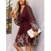CUPSHE Women’s Mini Dresses Casual Spring V Neck Chiffon Long Peasant Sleeves Flowy Spring Dress(Burgundy Floral)
