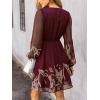 CUPSHE Women’s Mini Dresses Casual Spring V Neck Chiffon Long Peasant Sleeves Flowy Spring Dress(Burgundy Floral)
