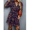 CUPSHE Women’s Mini Dresses Casual Spring V Neck Chiffon Long Peasant Sleeves Flowy Spring Dress(Dark Navy Blue)