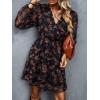 CUPSHE Women’s Mini Dresses Casual Spring V Neck Chiffon Long Peasant Sleeves Flowy Spring Dress(Floral)