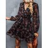 CUPSHE Women’s Mini Dresses Casual Spring V Neck Chiffon Long Peasant Sleeves Flowy Spring Dress(Floral)