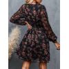 CUPSHE Women’s Mini Dresses Casual Spring V Neck Chiffon Long Peasant Sleeves Flowy Spring Dress(Floral)