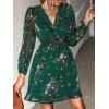 CUPSHE Women’s Mini Dresses Casual Spring V Neck Chiffon Long Peasant Sleeves Flowy Spring Dress(Green)
