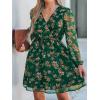 CUPSHE Women’s Mini Dresses Casual Spring V Neck Chiffon Long Peasant Sleeves Flowy Spring Dress(Green Floral)